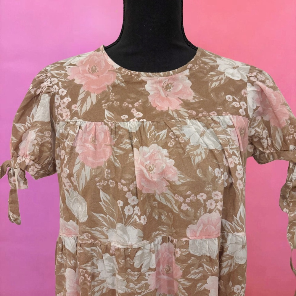 Urban Outfitters Coquette Brown & Pink Floral Babydoll Dress - Size Medium - Picture 3 of 12